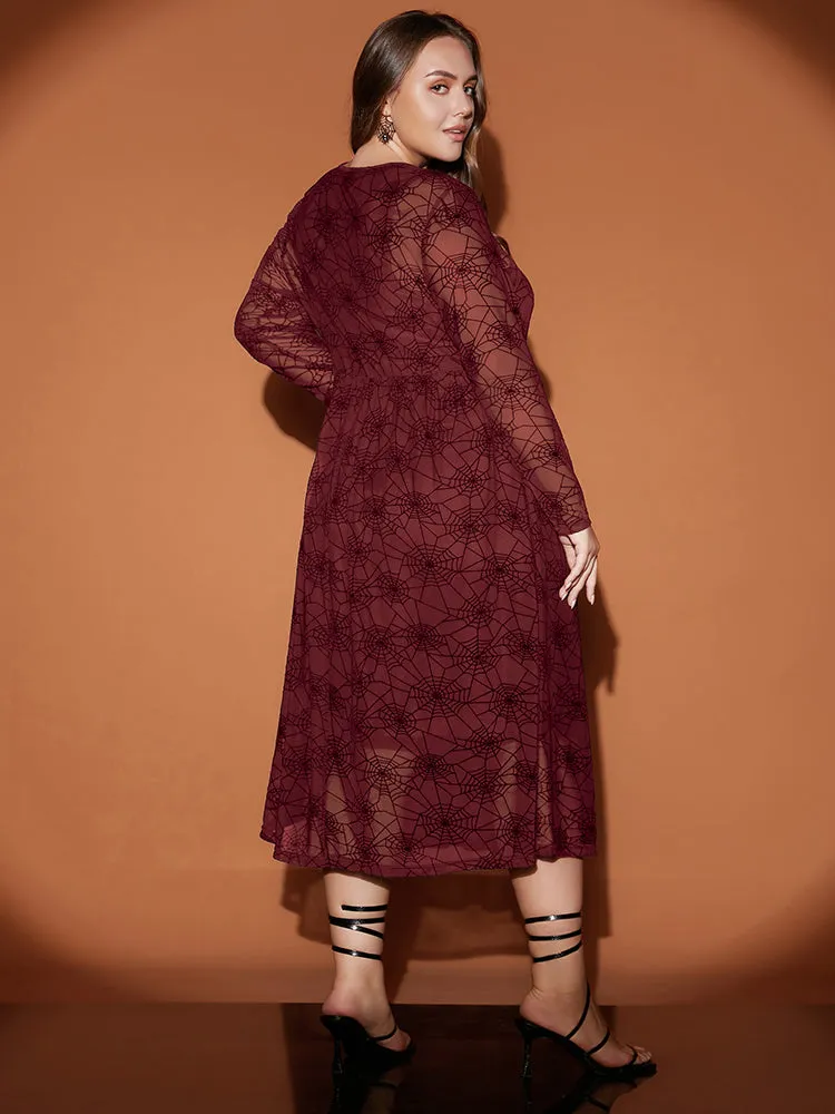 Halloween Spider Web Round Neck Mesh Patchwork Midi Dress sold by Bloomchic product image thumbnail 5