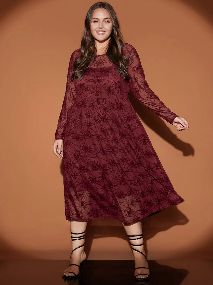 Halloween Spider Web Round Neck Mesh Patchwork Midi Dress sold by Bloomchic