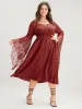 Halloween Solid Lace Bell Sleeve Asymmetrical Button Front Dress sold by Bloomchic