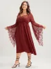 Halloween Solid Lace Bell Sleeve Asymmetrical Button Front Dress sold by Bloomchic