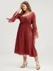 Halloween Solid Lace Bell Sleeve Asymmetrical Button Front Dress sold by Bloomchic