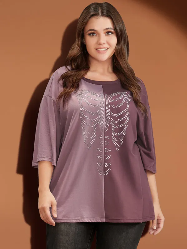 Halloween Skeleton Print Colorblock Contrast T-shirt sold by Bloomchic