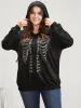 Halloween Skeleton Print Zip Up Drawstring Hooded Sweatshirt sold by Bloomchic