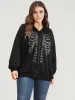 Halloween Skeleton Print Zip Up Drawstring Hooded Sweatshirt sold by Bloomchic