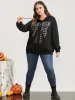 Halloween Skeleton Print Zip Up Drawstring Hooded Sweatshirt sold by Bloomchic