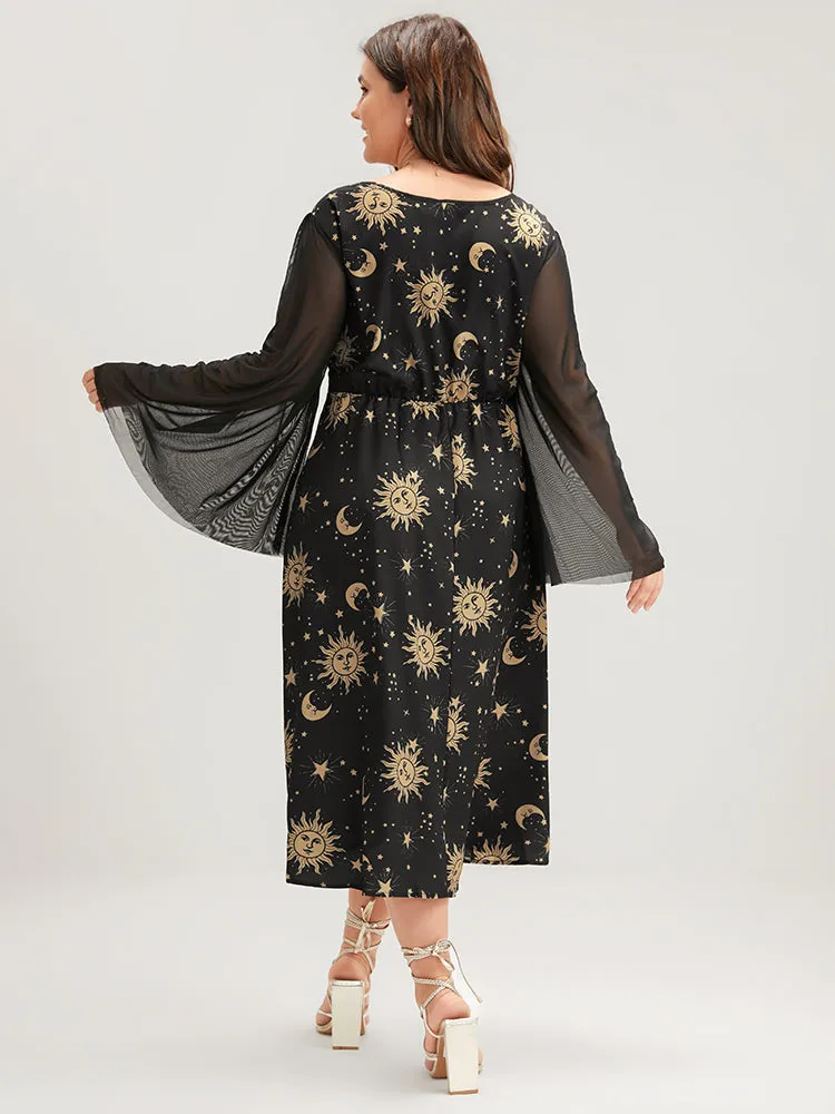 Halloween Moon And Star Bell Sleeve Pocket Crew Neck Midi Dress sold by Bloomchic product image thumbnail 2