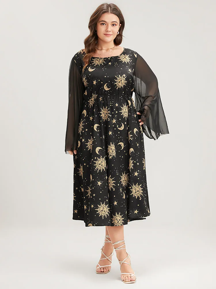Halloween Moon And Star Bell Sleeve Pocket Crew Neck Midi Dress sold by Bloomchic product image thumbnail 3