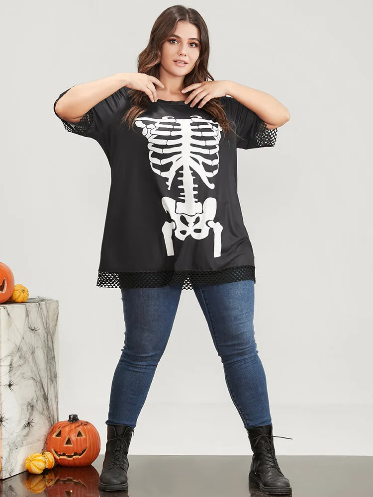 Halloween Skeleton Print Fishnet Patch T-shirt sold by Bloomchic product image thumbnail 2