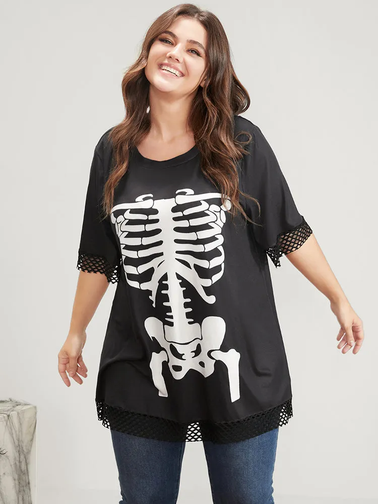 Halloween Skeleton Print Fishnet Patch T-shirt sold by Bloomchic product image thumbnail 3