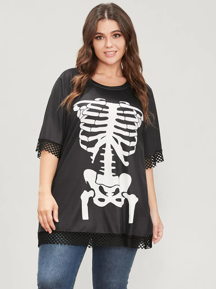 Halloween Skeleton Print Fishnet Patch T-shirt sold by Bloomchic product image thumbnail 4