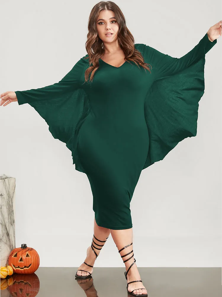 Halloween Asymmetrical Dolman Sleeve V Neck Midi Dress sold by Bloomchic