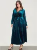 Halloween Solid Wrap Lace Trim Pocket Belted Split Maxi Dress sold by Bloomchic
