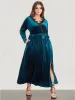 Halloween Solid Wrap Lace Trim Pocket Belted Split Maxi Dress sold by Bloomchic