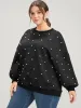 Solid Texture Pearls Beaded Sweatshirt sold by Bloomchic