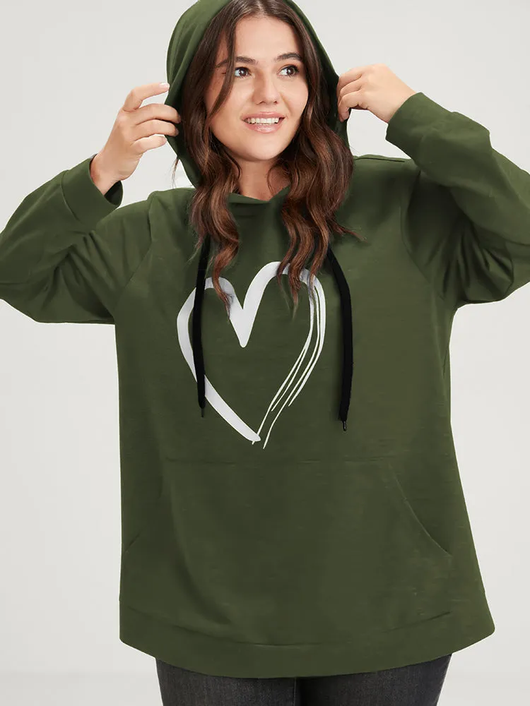 Heart Print Drop Shoulder Pocket Drawstring Hooded Sweatshirt sold by Bloomchic product image thumbnail 4