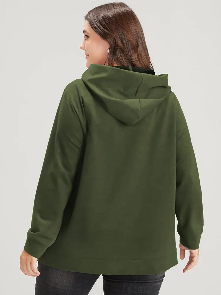 Heart Print Drop Shoulder Pocket Drawstring Hooded Sweatshirt sold by Bloomchic product image thumbnail 3
