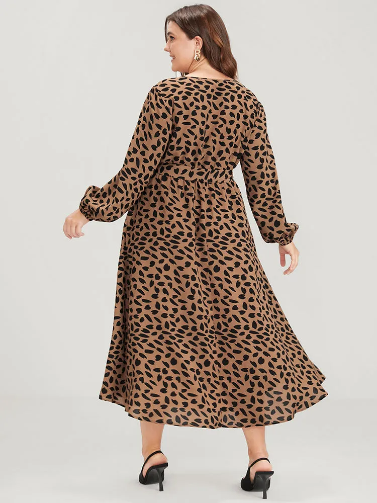 Allover Print Lantern Sleeve Split Pocket Belted Button Front Dress sold by Bloomchic product image thumbnail 2