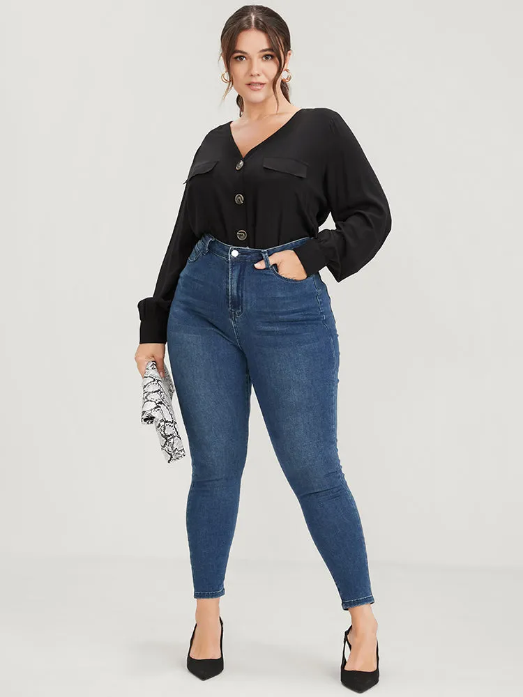 Solid Fake Pocket Button Front Blouse sold by Bloomchic product image thumbnail 5