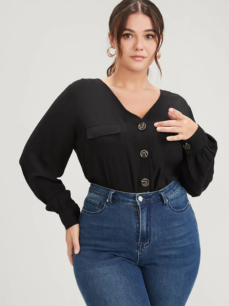 Solid Fake Pocket Button Front Blouse sold by Bloomchic product image thumbnail 3