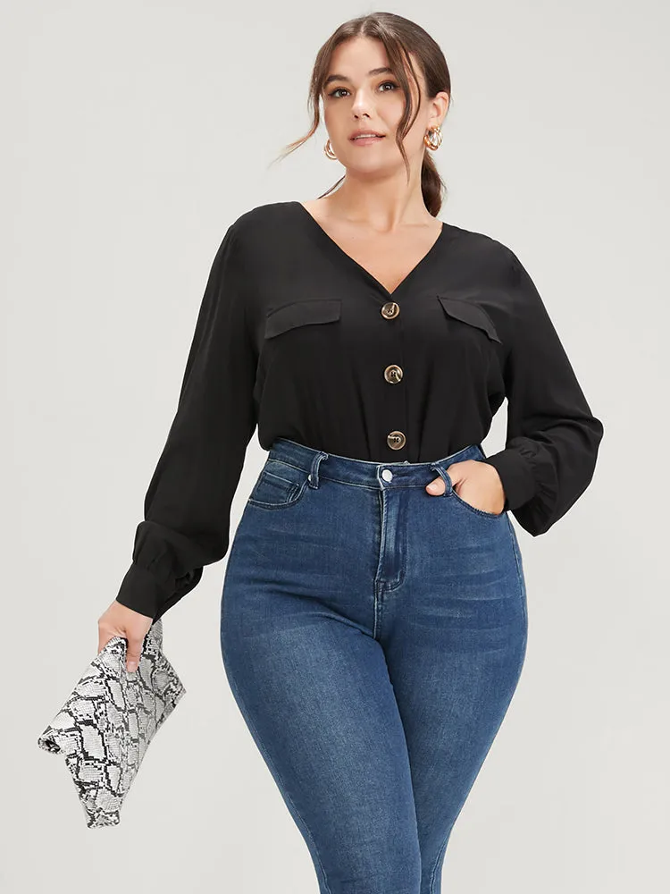 Solid Fake Pocket Button Front Blouse sold by Bloomchic product image thumbnail 4