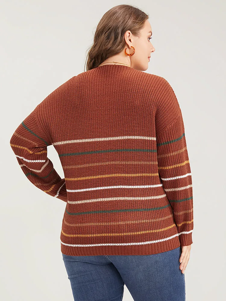 Striped Contrast Pointelle Knit V Neck Knit Top sold by Bloomchic product image thumbnail 4