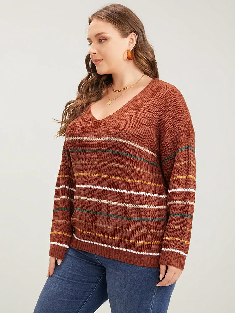 Striped Contrast Pointelle Knit V Neck Knit Top sold by Bloomchic product image thumbnail 2