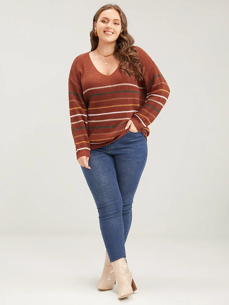 Striped Contrast Pointelle Knit V Neck Knit Top sold by Bloomchic product image thumbnail 3