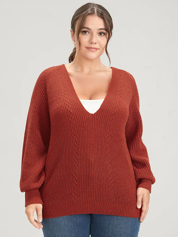 Solid Pointelle Knit Deep V Neck Knit Top sold by Bloomchic product image thumbnail 3