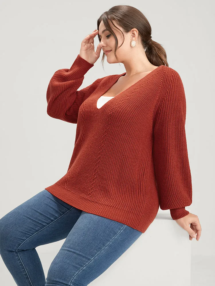 Solid Pointelle Knit Deep V Neck Knit Top sold by Bloomchic product image thumbnail 4