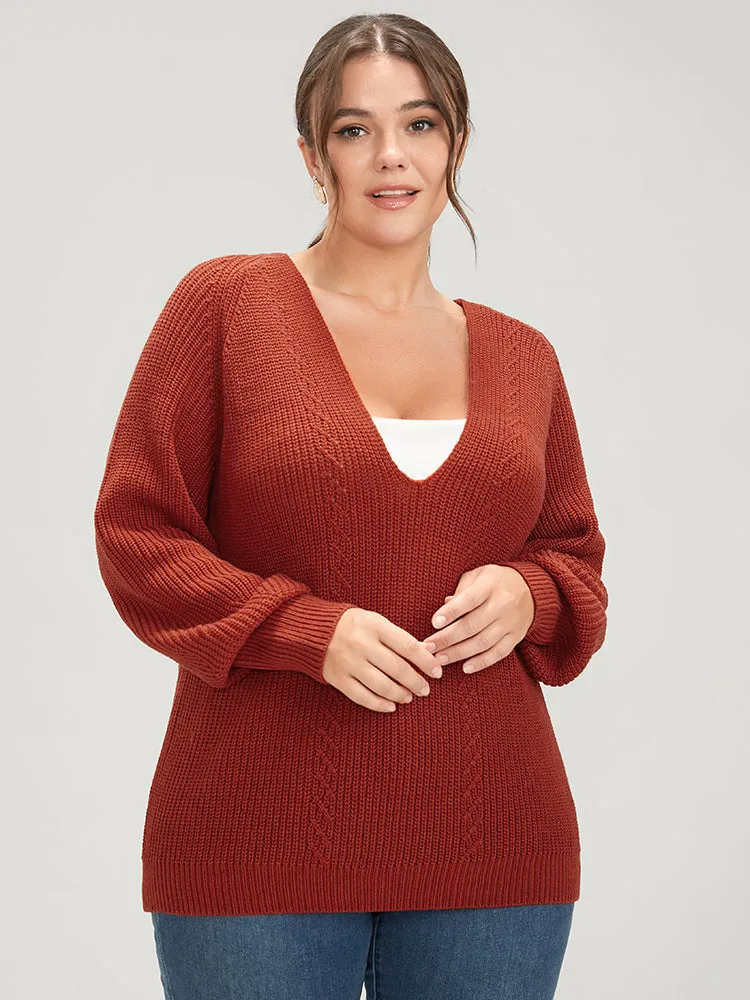 Solid Pointelle Knit Deep V Neck Knit Top sold by Bloomchic