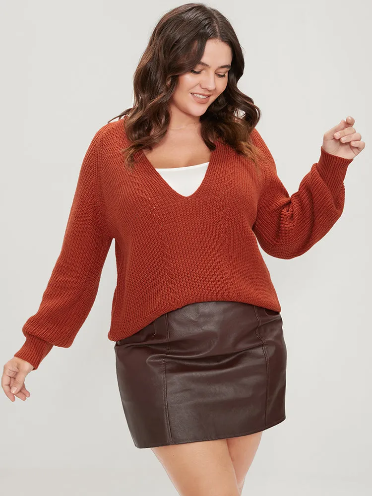 Solid Pointelle Knit Deep V Neck Knit Top sold by Bloomchic product image thumbnail 5