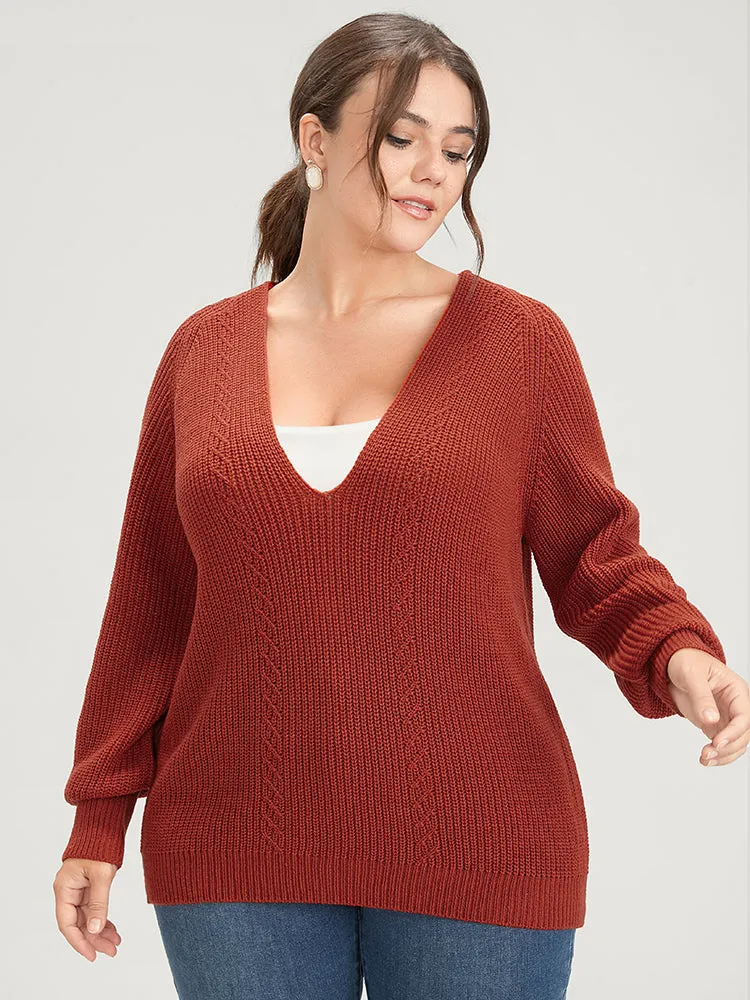 Solid Pointelle Knit Deep V Neck Knit Top sold by Bloomchic product image thumbnail 2