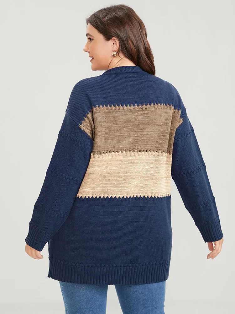 Colorblock Contrast Pointelle Knit Pocket Jacquard Button Front Cardigan sold by Bloomchic product image thumbnail 5