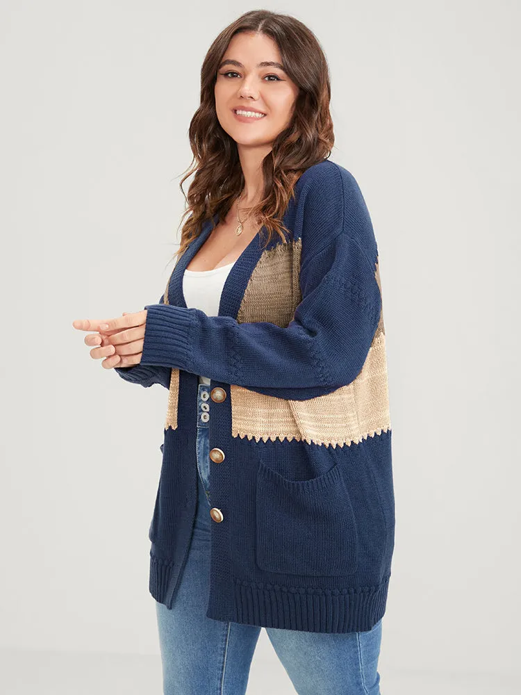 Colorblock Contrast Pointelle Knit Pocket Jacquard Button Front Cardigan sold by Bloomchic product image thumbnail 2