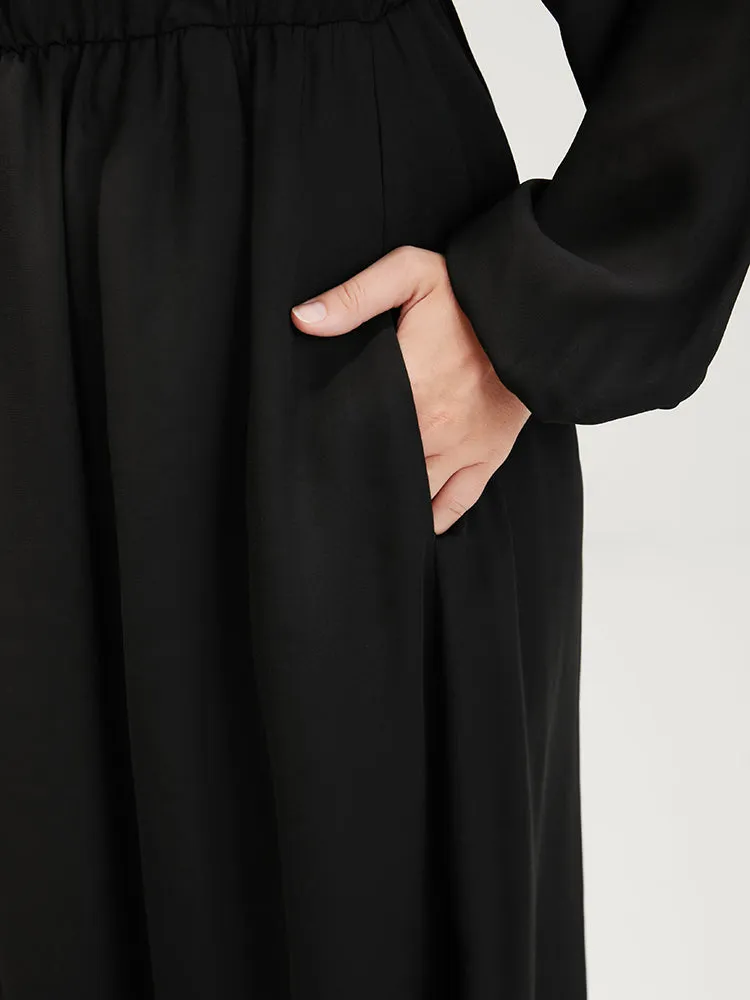 Plain Lantern Sleeve Pocket Ruffle Trim V Neck Split Dress sold by Bloomchic product image thumbnail 4