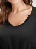 Plain Lantern Sleeve Pocket Ruffle Trim V Neck Split Dress sold by Bloomchic
