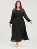 Plain Lantern Sleeve Pocket Ruffle Trim V Neck Split Dress sold by Bloomchic