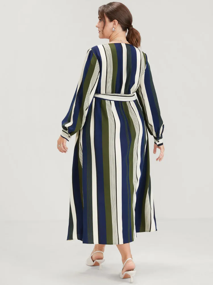 Striped Pocket Split Belted Lapel Collar Midi Dress sold by Bloomchic product image thumbnail 4