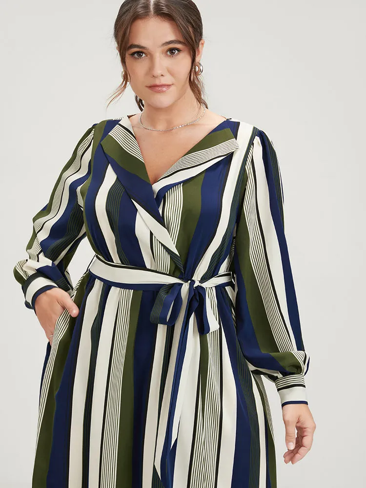 Striped Pocket Split Belted Lapel Collar Midi Dress sold by Bloomchic product image thumbnail 5