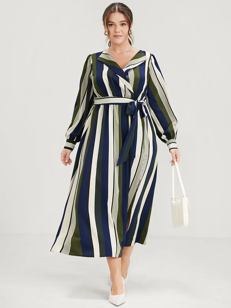 Striped Pocket Split Belted Lapel Collar Midi Dress sold by Bloomchic product image thumbnail 3