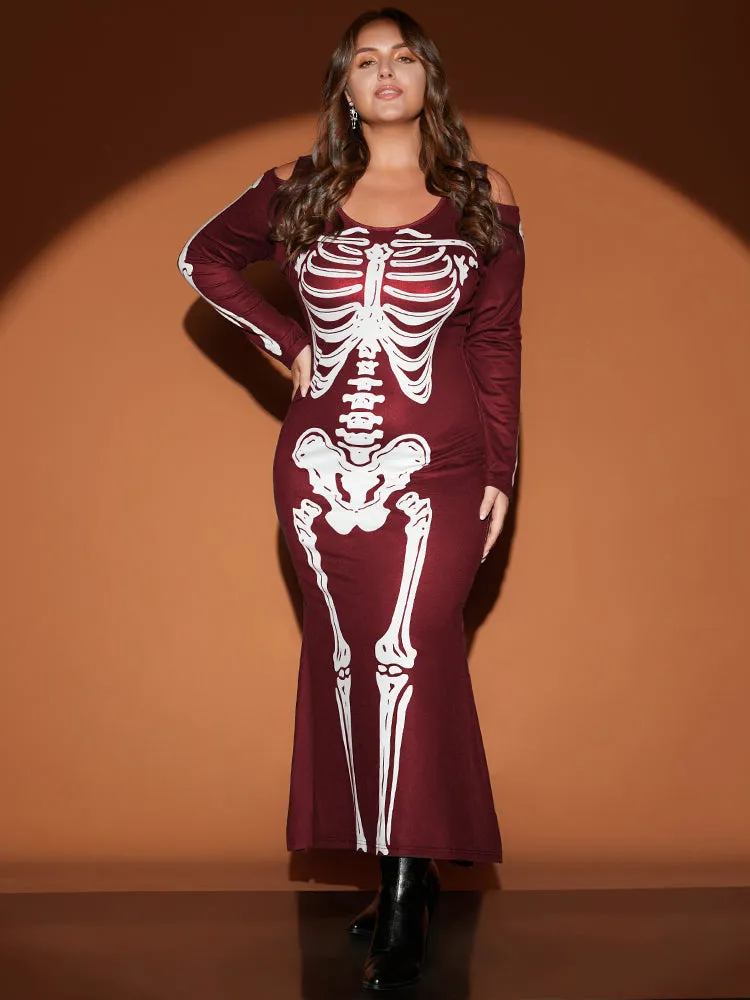 Halloween Skeleton Print Cold Shoulder Split Hem Maxi Dress sold by Bloomchic product image thumbnail 4
