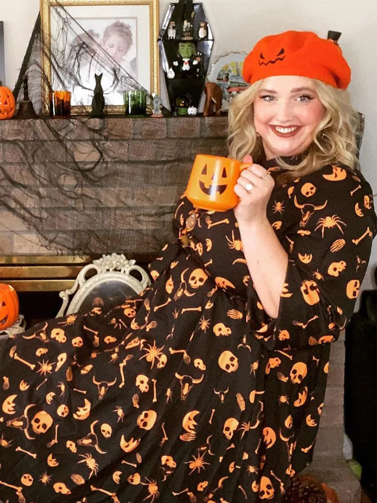 Halloween Print Shirt Collar Pocket Button Up Belted Flutter Dress sold by Bloomchic product image thumbnail 2