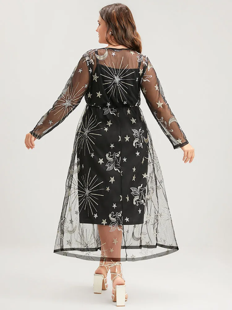 Halloween Moon And Star Elastic Waist Embroidered Mesh Midi Dress sold by Bloomchic product image thumbnail 5