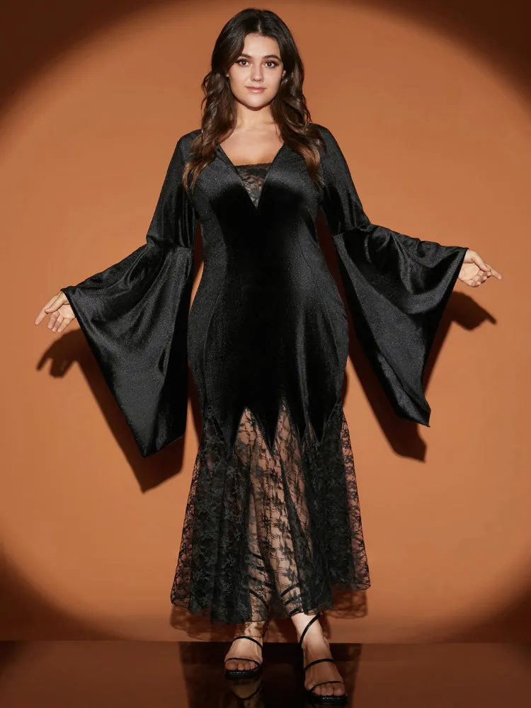 Halloween Bell Sleeve Velvet Lace Insert Maxi Dress sold by Bloomchic product image thumbnail 2