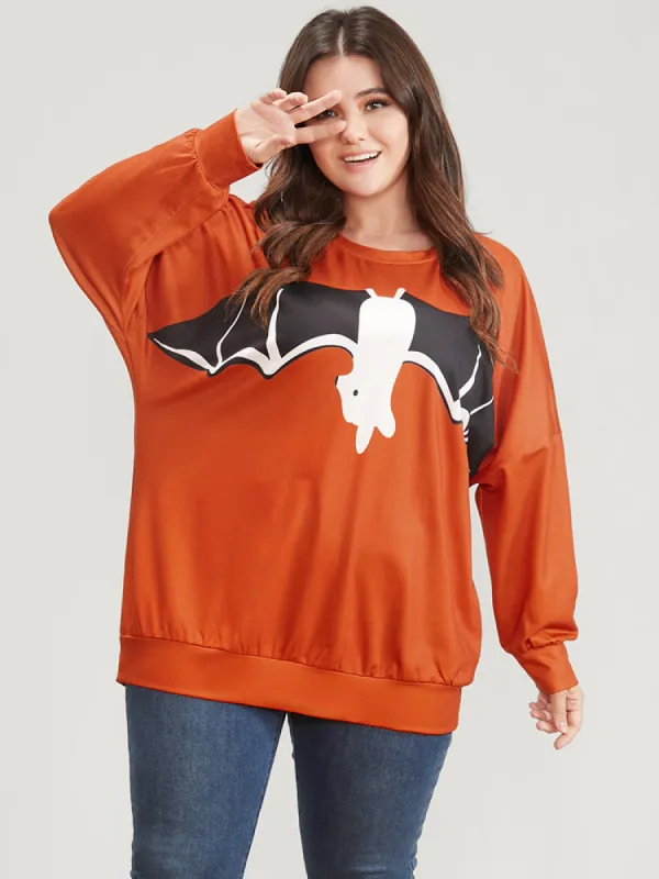 Halloween Bat Print Round Neck Drop Shoulder Sweatshirt sold by Bloomchic
