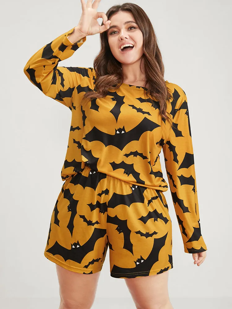 Halloween Bat Print Pajama Set sold by Bloomchic