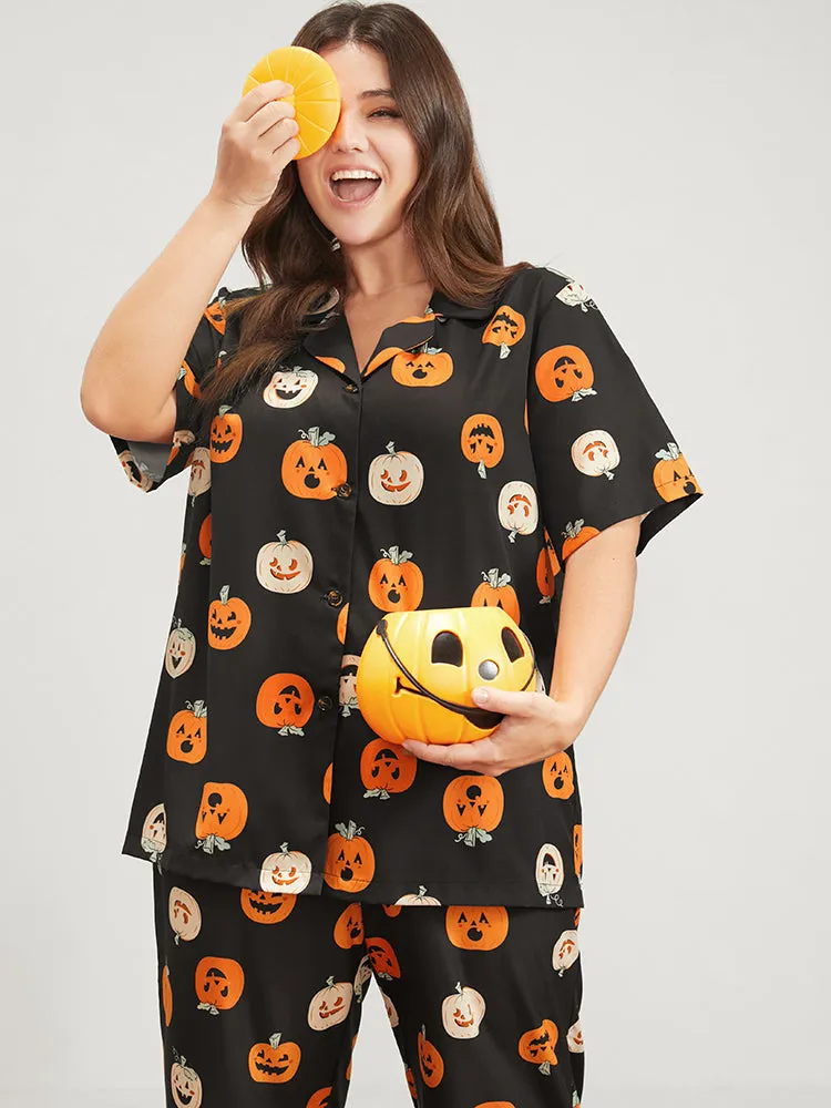 Halloween Pumpkin Print Lapel Collar Button Pajama Set sold by Bloomchic product image thumbnail 5