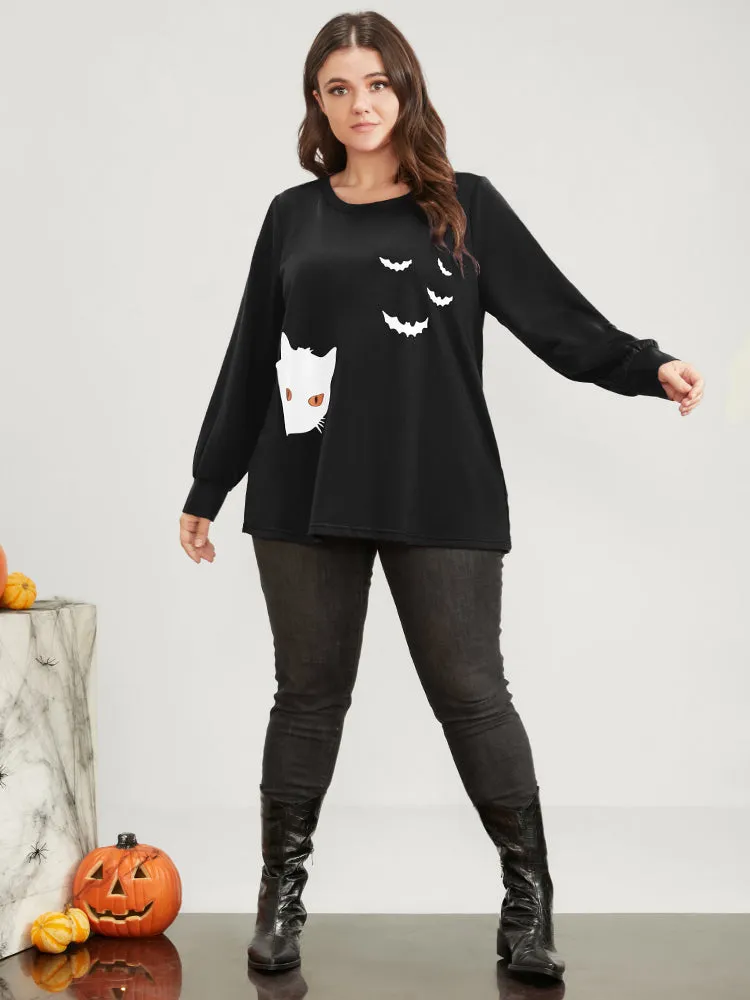 Halloween Print Round Neck Drop Shoulder Sweatshirt sold by Bloomchic product image thumbnail 2