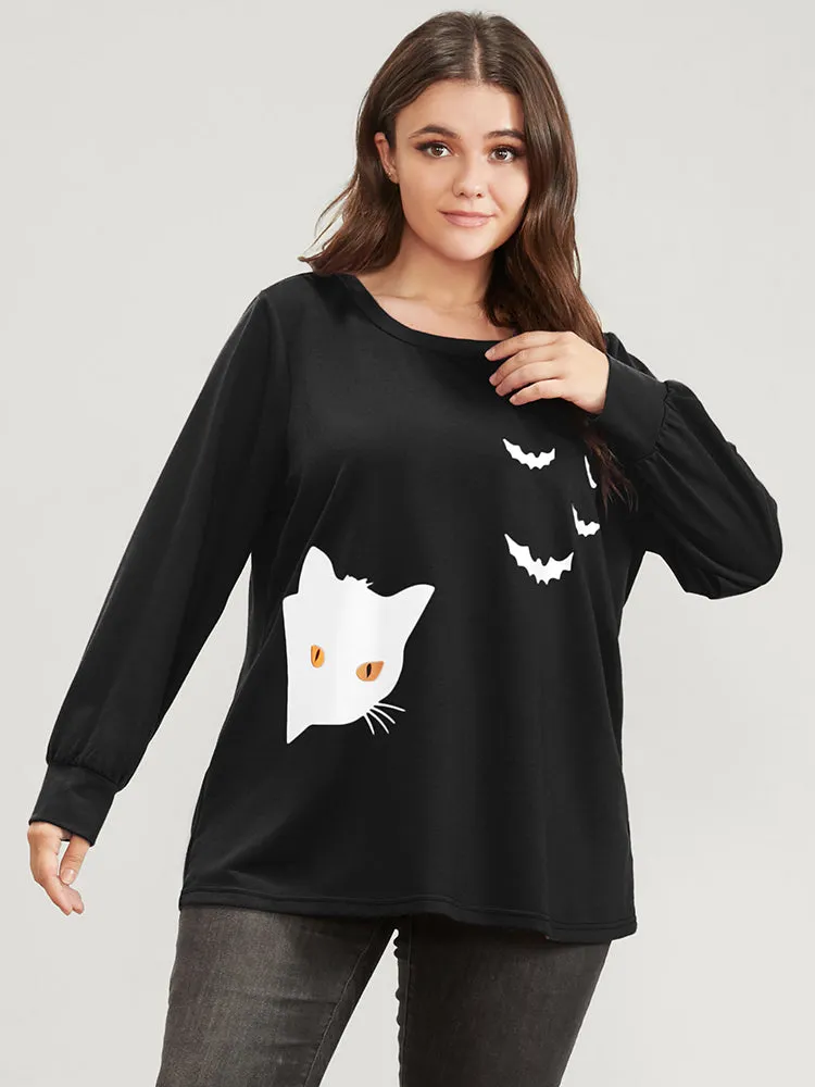 Halloween Print Round Neck Drop Shoulder Sweatshirt sold by Bloomchic product image thumbnail 3