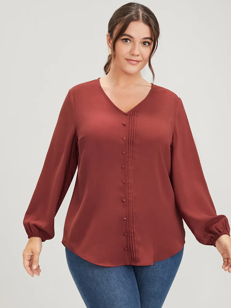 Solid Pleated Lantern Sleeve Btton Front Blouse sold by Bloomchic product image thumbnail 4